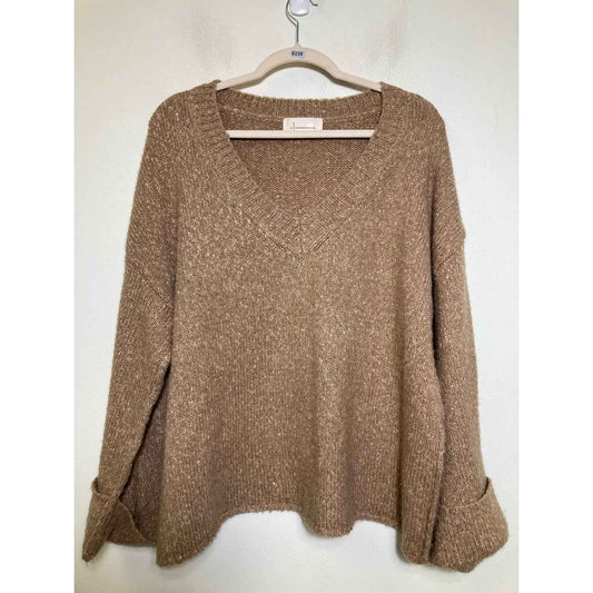 by Anthropologie Tan Long Wide Sleeves V-Neck Knit Sweater Sz M