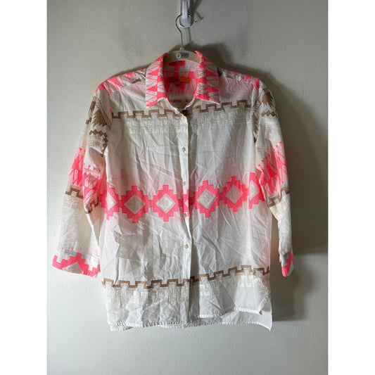Vilagallo Off White Neon Pink Geo Print Cotton Shirt Sz 42