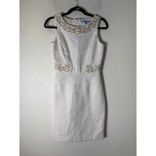 Antonio Melani Off Whtie Embroidered Sleeveless Midi Sheath Dress Sz 0