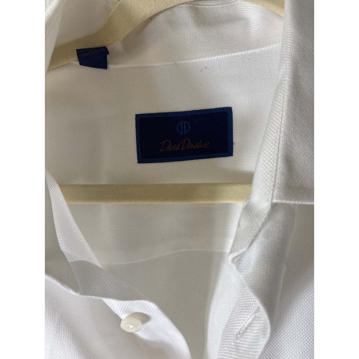 Mens David Donahue White Button Up Textured Dress Shirt Sz 17 34/35