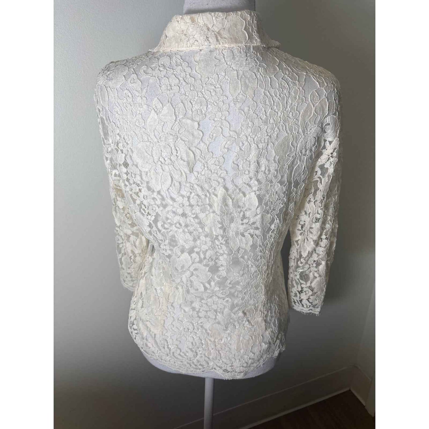 Burberry Cream Lace 3/4 Sleeve Top Sz UK14