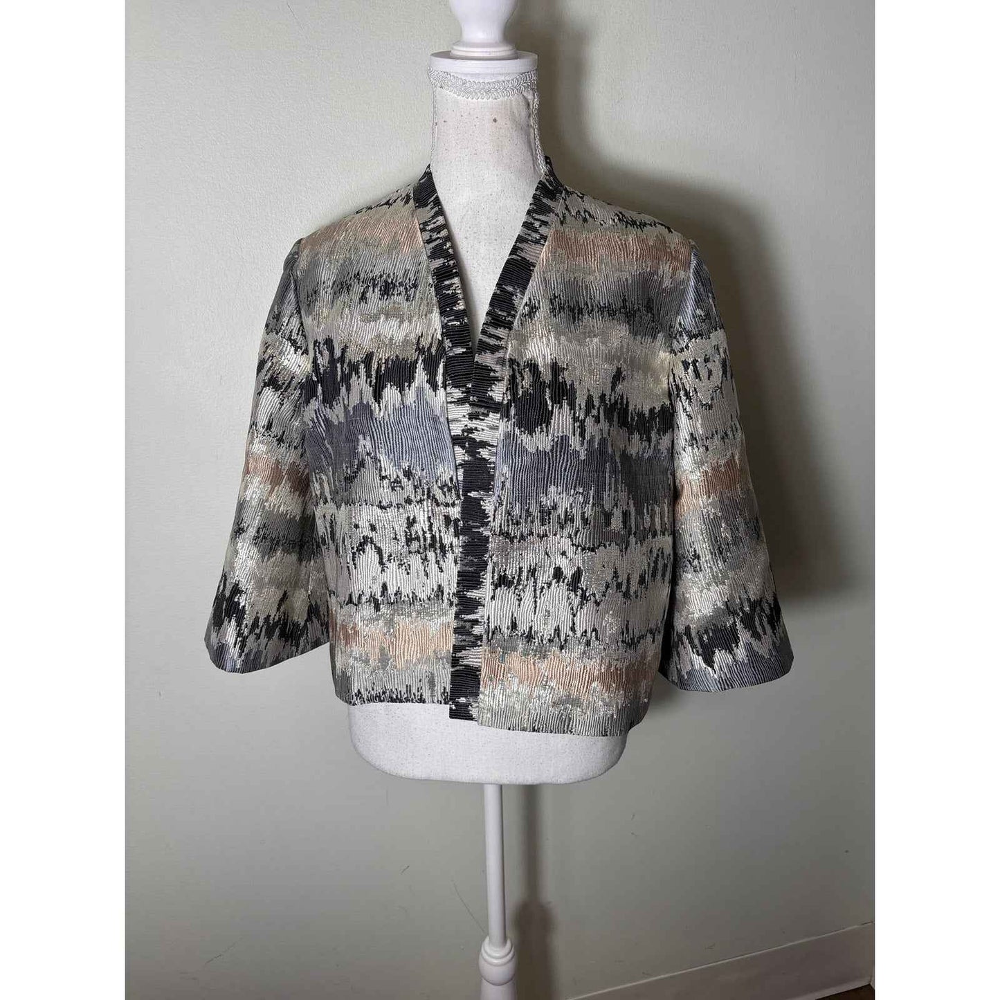 NWT Grace Chuang Silver Gold Open Front Cropped Dressy Jacket Sz XS