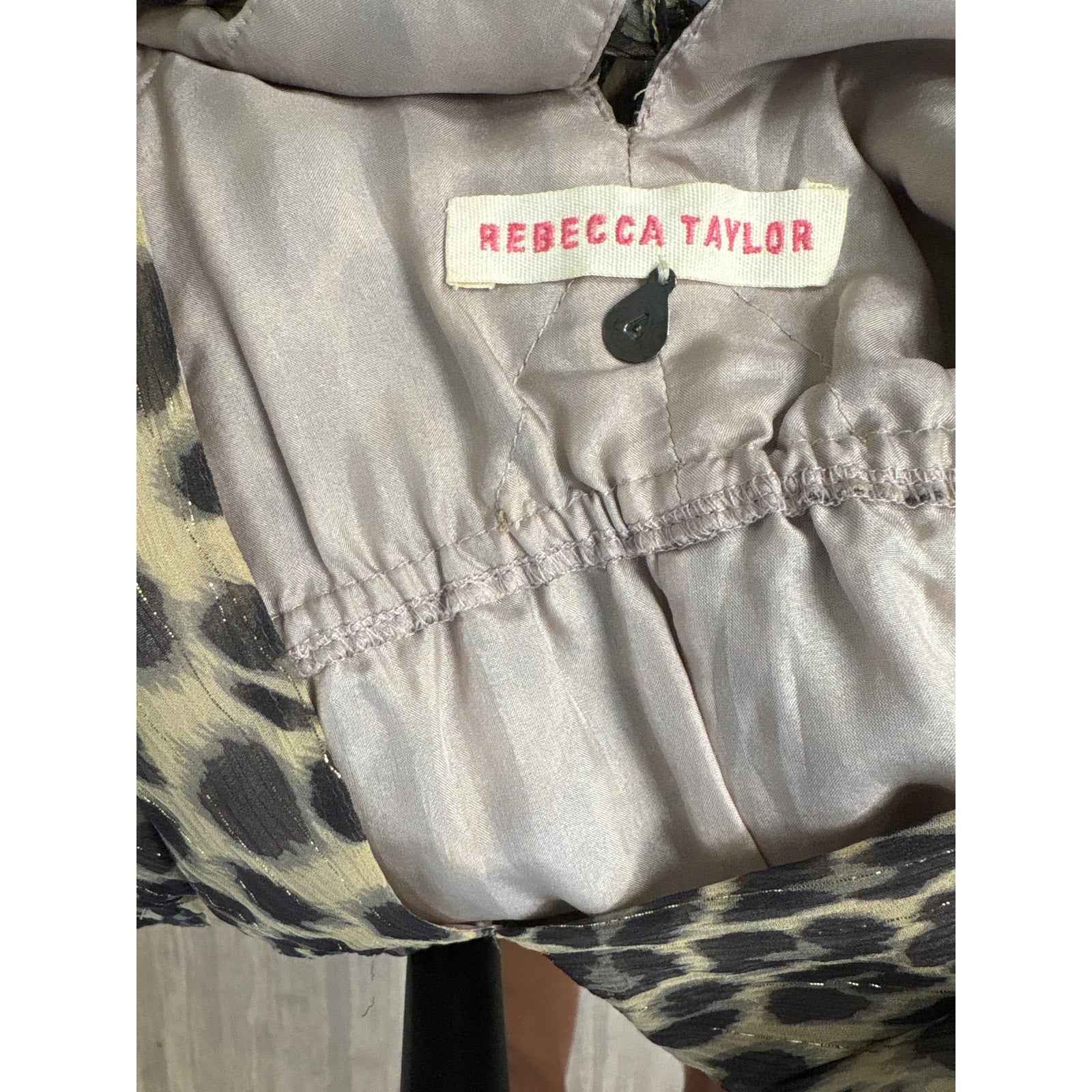 Rebecca Taylor Tan Gray Cheetah Print Spaghetti Strap Silk Top Sz 4