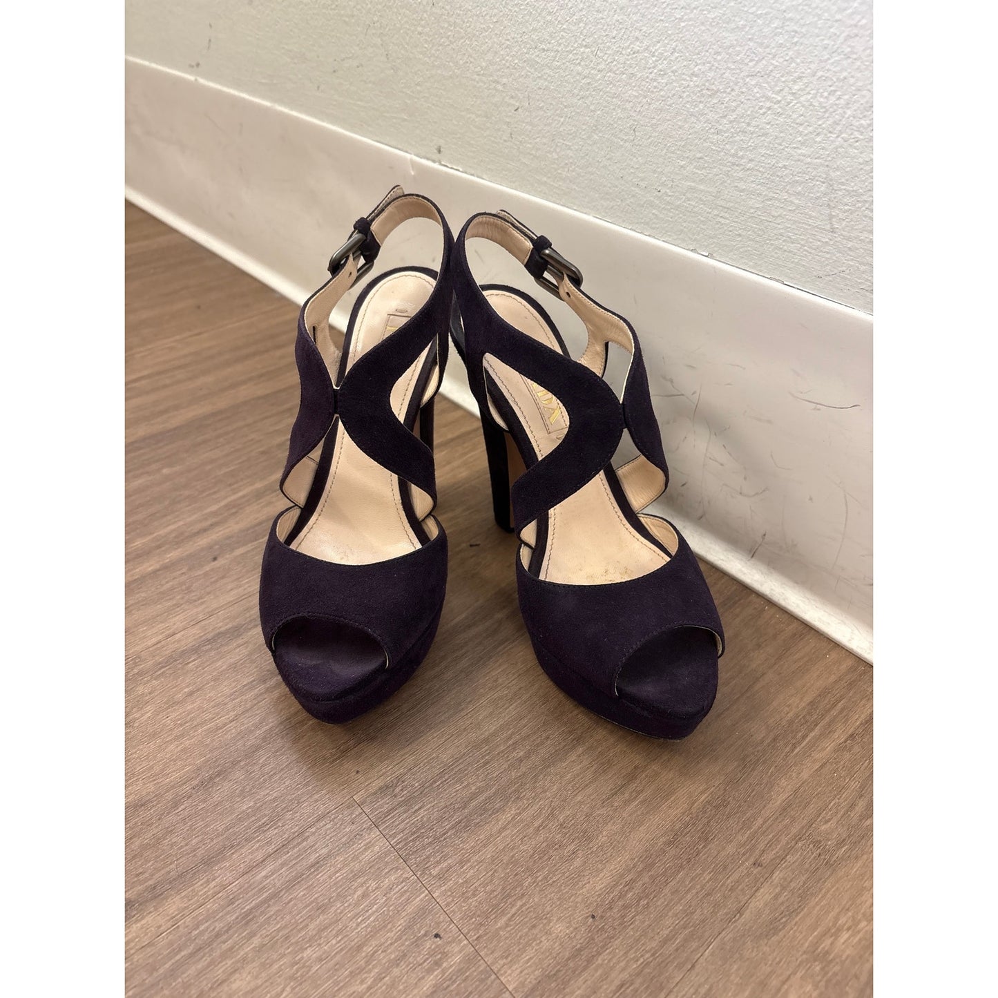 Prada Maroon Suede Peep Toe Stilleto Platform Shoe Sz 36