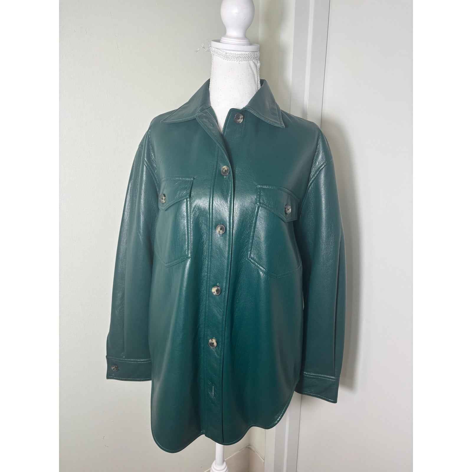 The Ganna Green Faux Leather Button Up Jacket or Top Sz xs