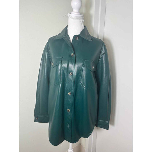 The Ganna Green Faux Leather Button Up Jacket or Top Sz xs