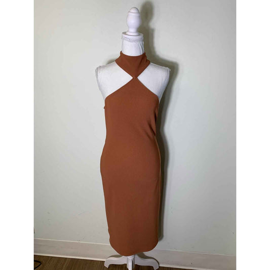LPA Rusty Brown Sleeveless Bodycon Ribbed Midi Dress Sz S