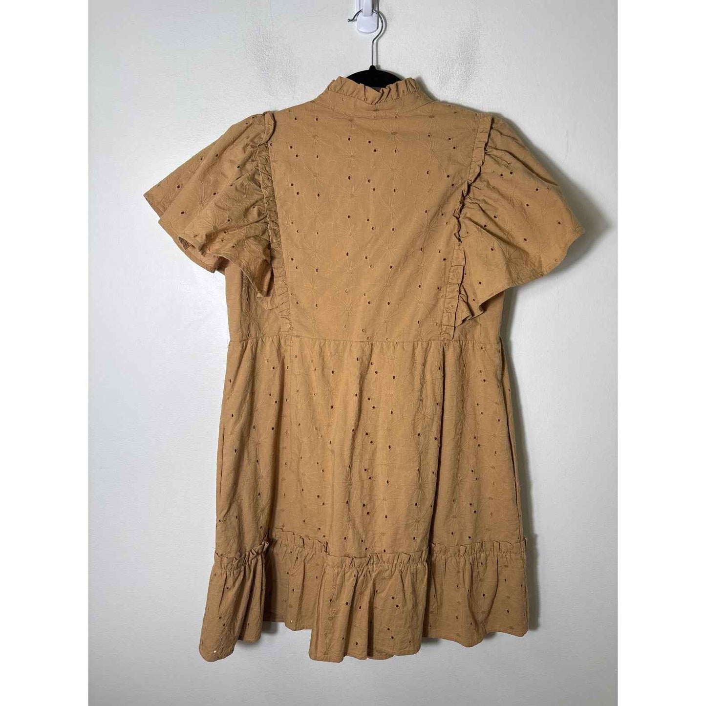 Lost + Wander Light Brown Flutter Sleeve Eyelet Mini Dress Sz M
