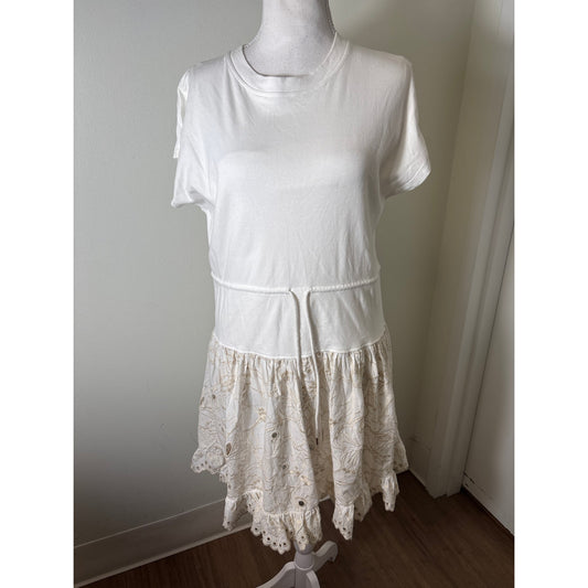 SeeBY Chloe White Cap Sleeve Mixed Media Knee Length Dress Sz 8
