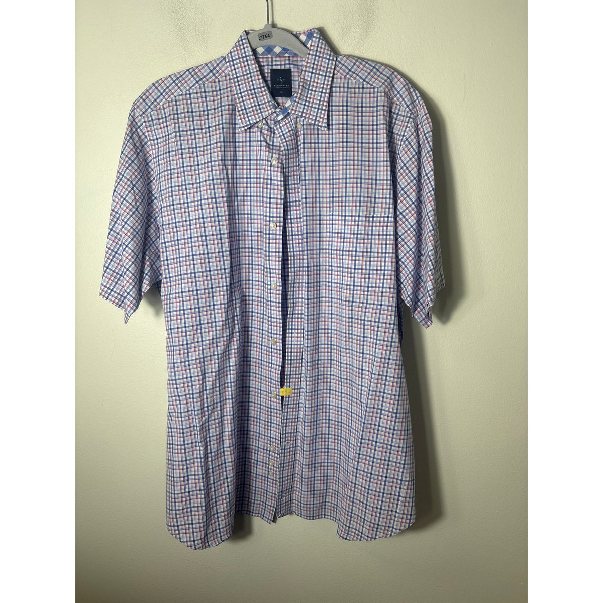 Mens Tailorbird Blue and Pink Plaid Cotton Short Sleeve Button Up Shirt sz XL