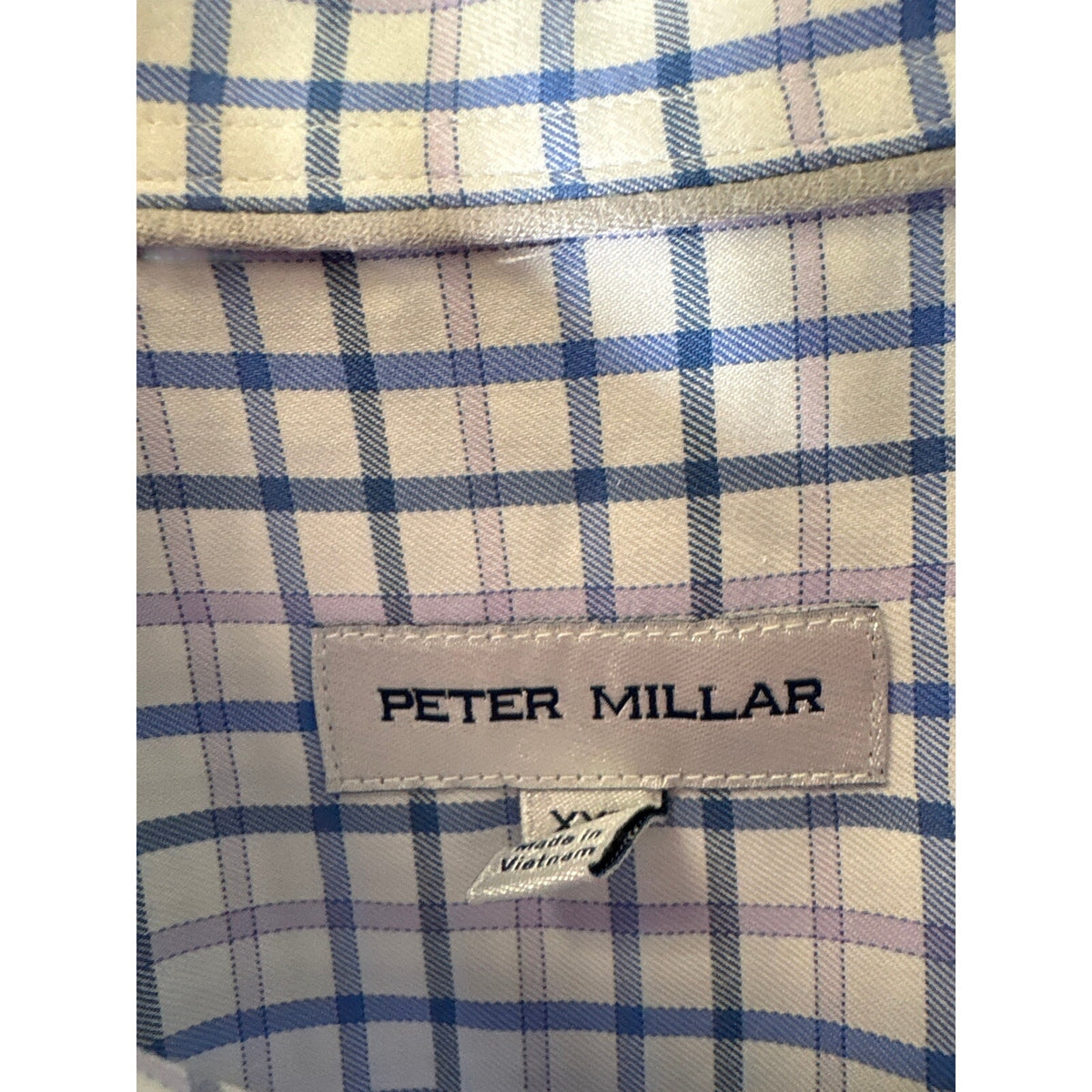 Peter Millar Blue and Lavendar Plaid Long Sleeve Button Up Shirt Sz XXL
