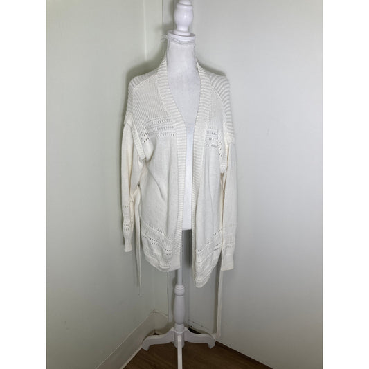 Intermix White Knit Long Cardigan W Tie Belt Sz P