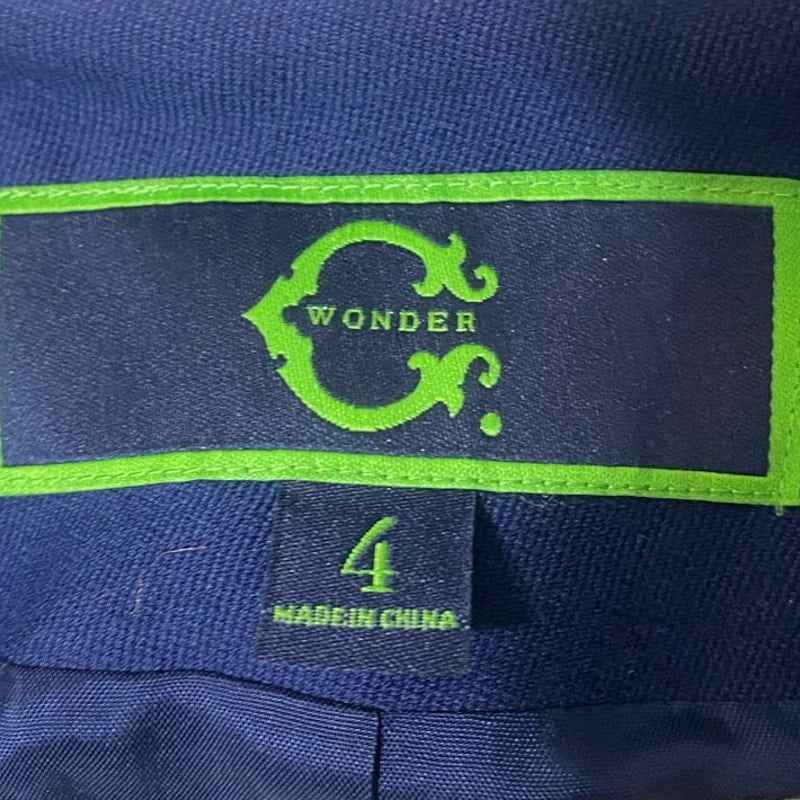 C Wonder Navy Blue Embroidered 3/4 Sleeve Tunic Dress Sz 4