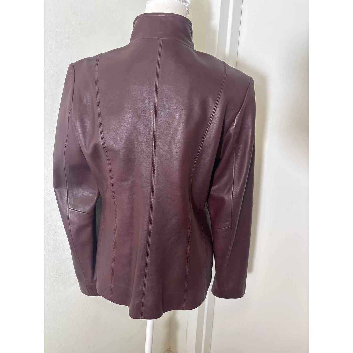 Cole Haan Merlot Lamb Skin Leather Jacket Sz M