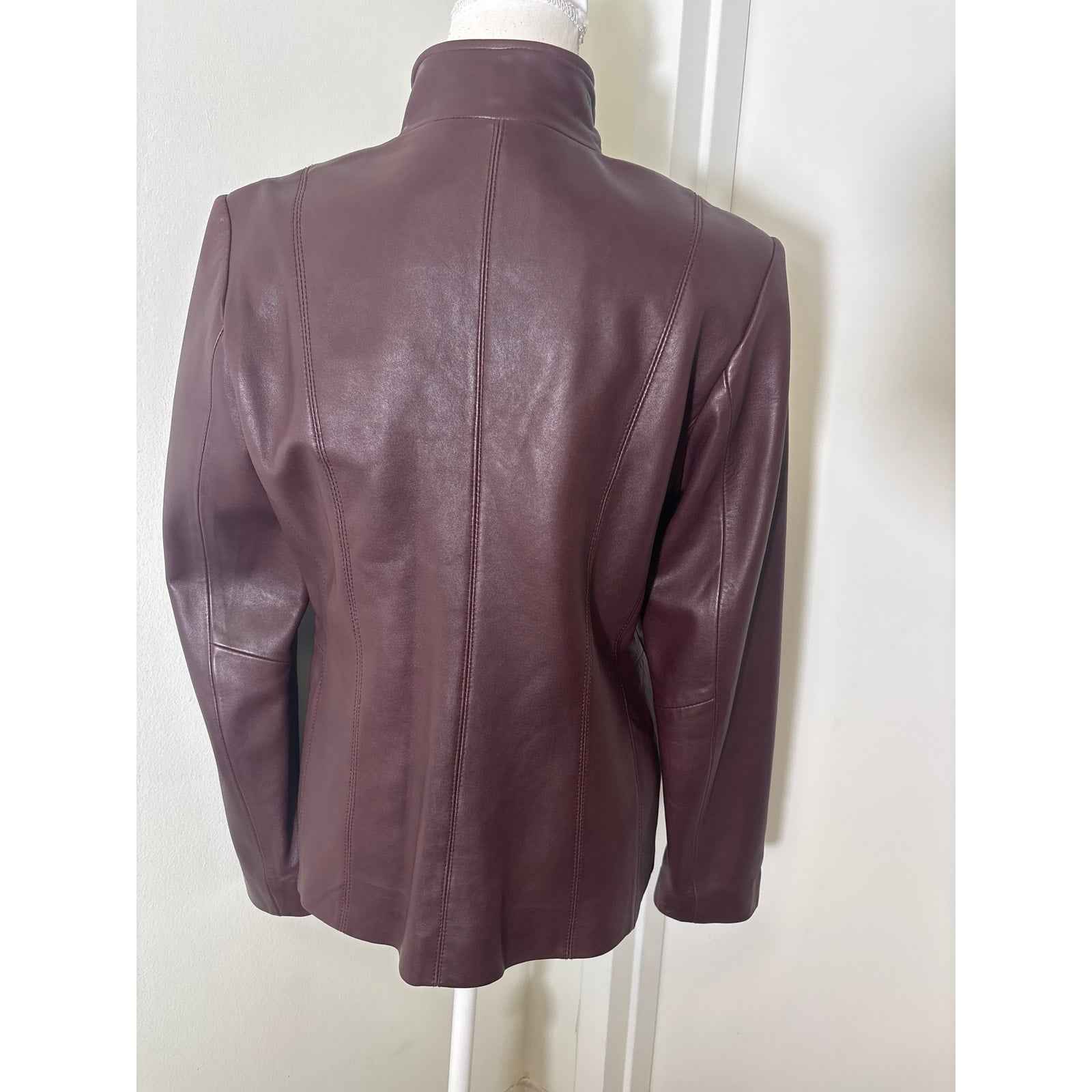 Cole Haan Merlot Lamb Skin Leather Jacket Sz M