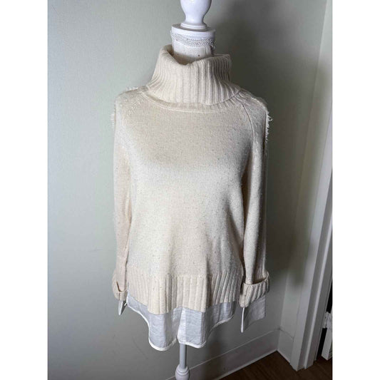Brochu Walker Cream Ribbed Sweater Over Shirt Turtleneck Sz XS