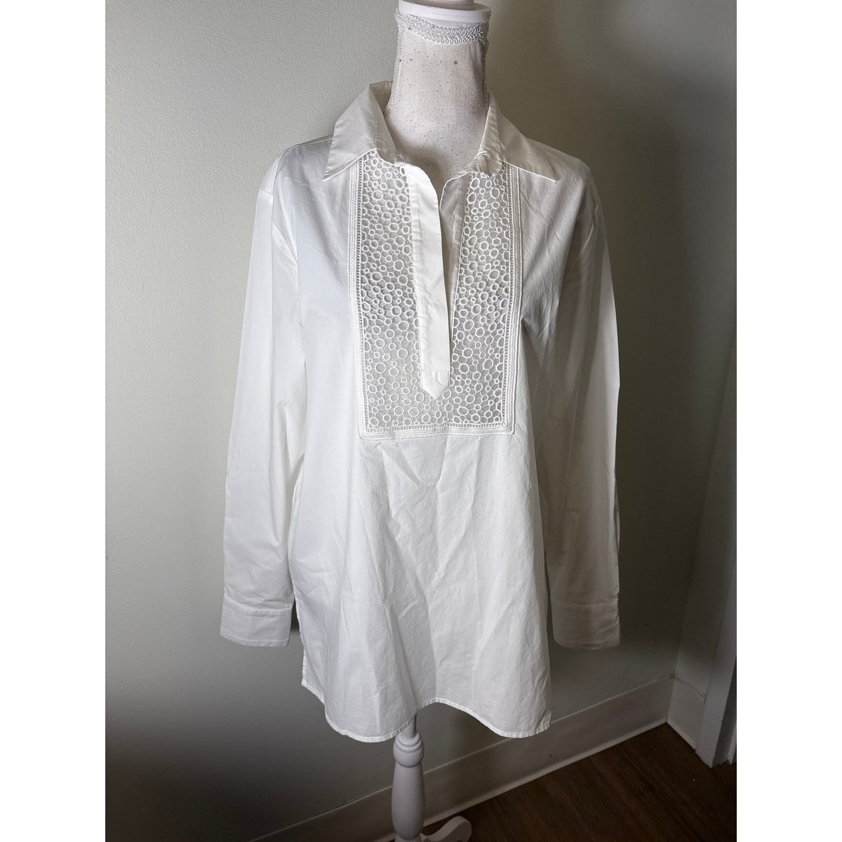 Silvia Tcherassi White Bega With Sheer Detail Inset Blouse Sz M