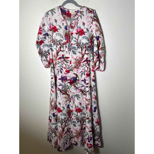 Guadalupe Multicolor Floral Long Sleeve A-Line Cotton Maxi Dress Sz S