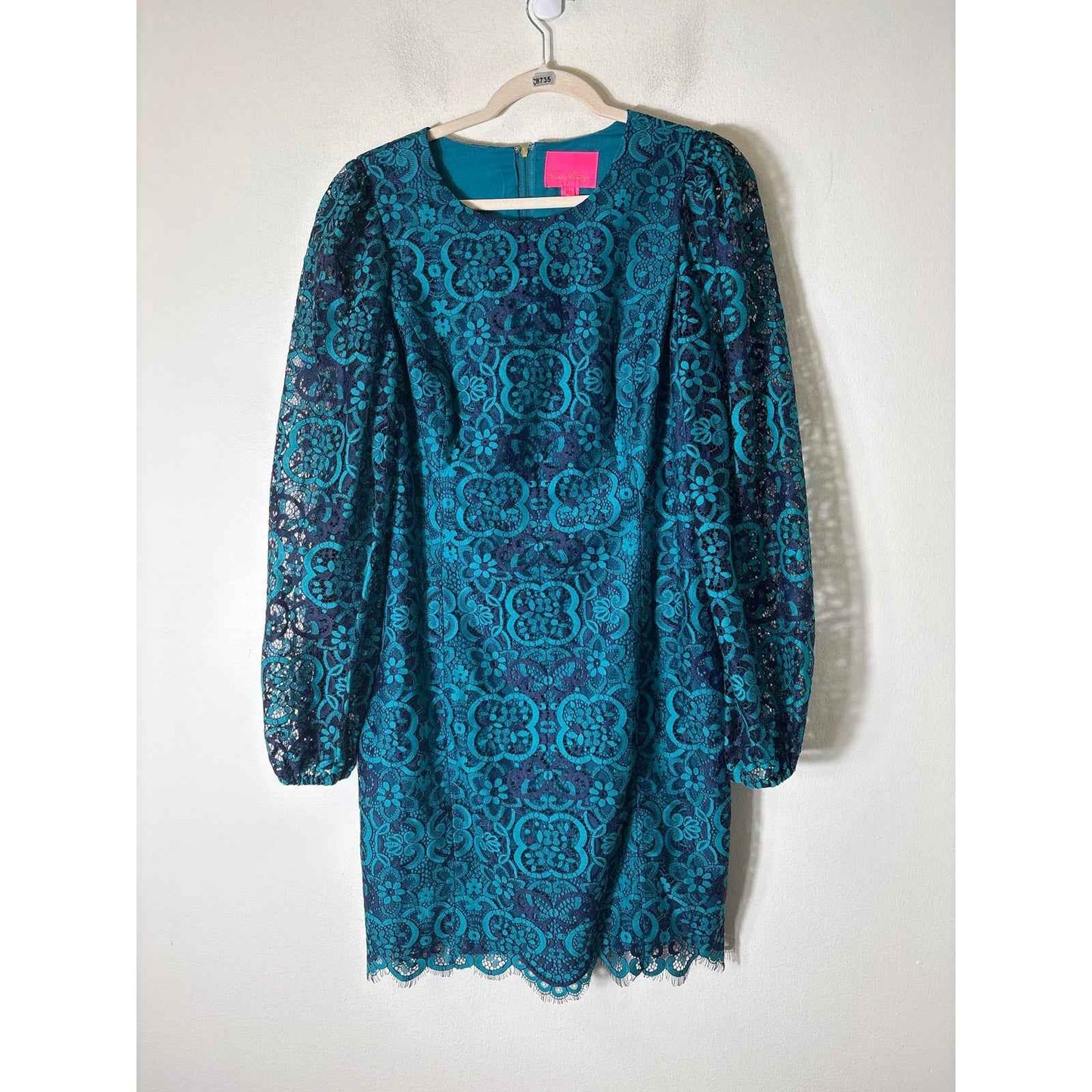 Lily Pulitzer Teal and Navy Long Sleeve Knee Length Dress Sz 14