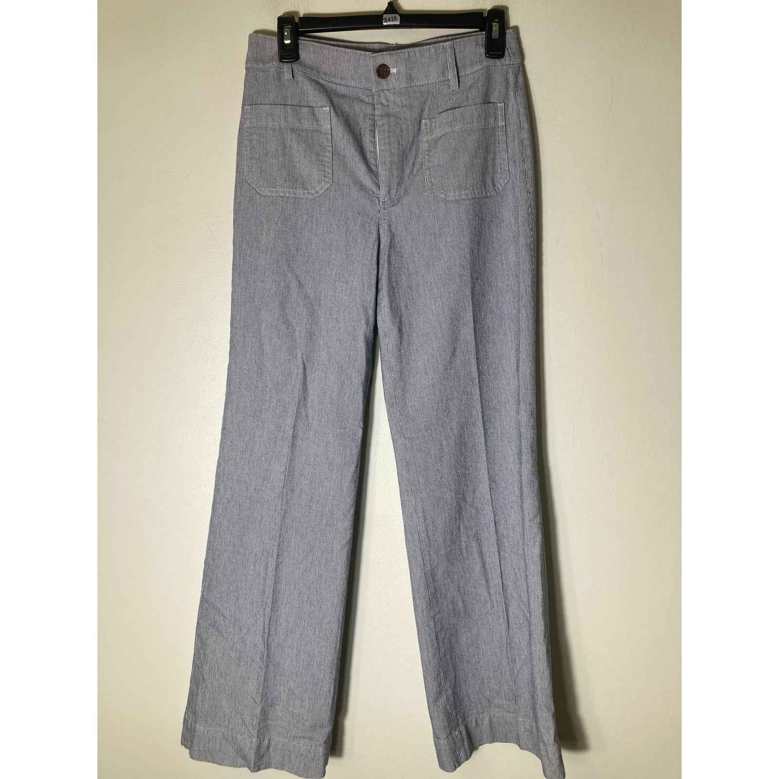J. Crew Light Blue (Navy and White Print) Flat Front Straight Leg Pants Sz 27