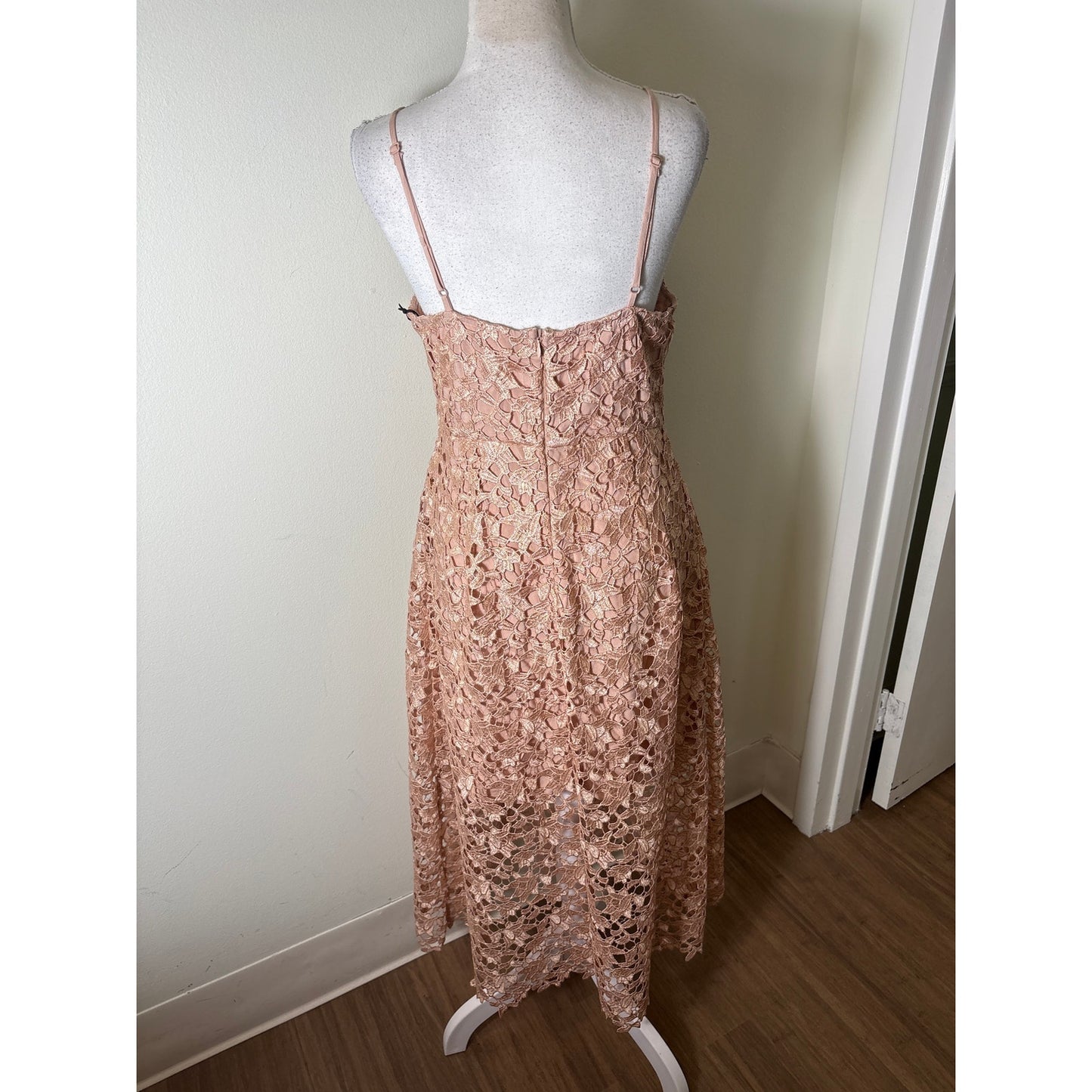 NWT Astr The Label Rose Gold Foil Cocktail Dress Sz L
