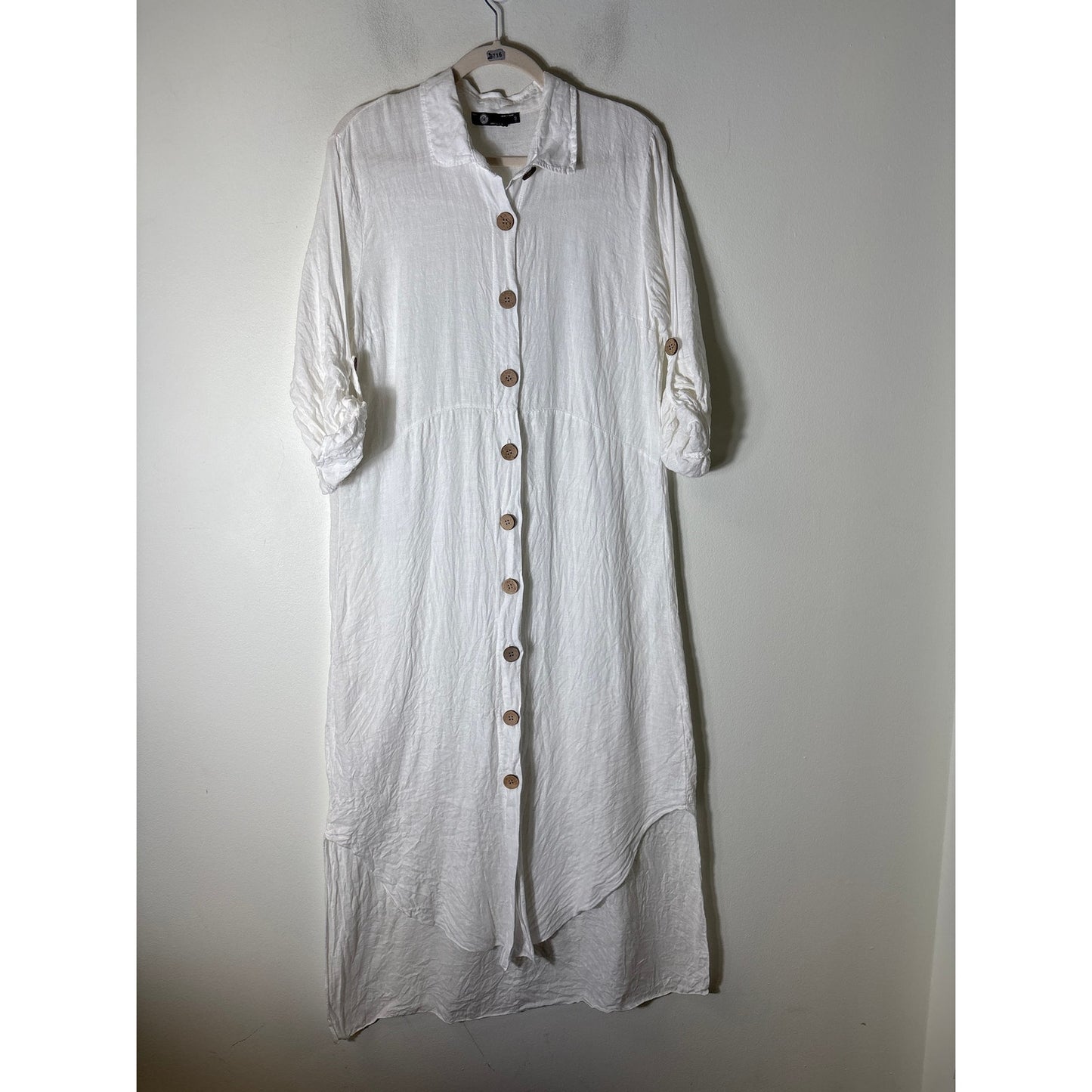 M Made in Italy White Linen Long Sleeve Maxi Dress Sz M