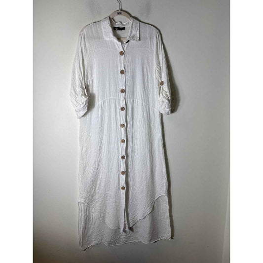 M Made in Italy White Linen Long Sleeve Maxi Dress Sz M