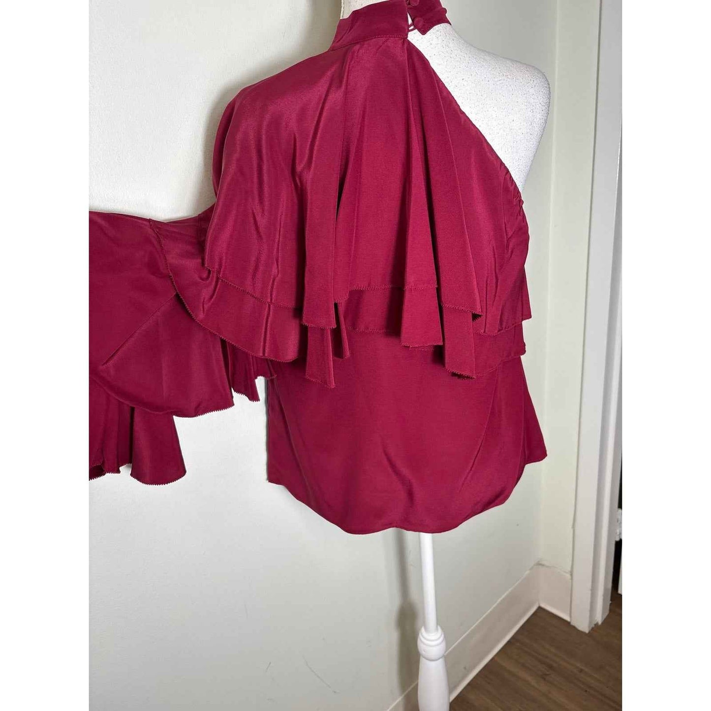 NWT Parker Crimson One Shoulder Long Sleeve Ruffle Top Sz S