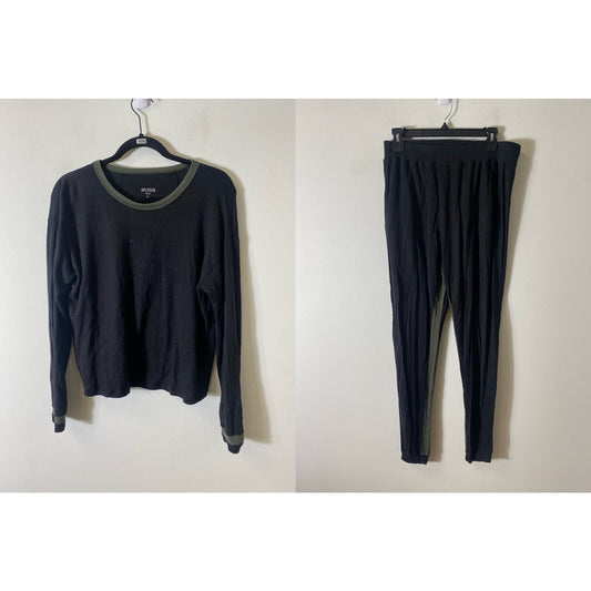 Splits59 Black Long Sleeve Green Accent Shirt and Pants Set Sz M