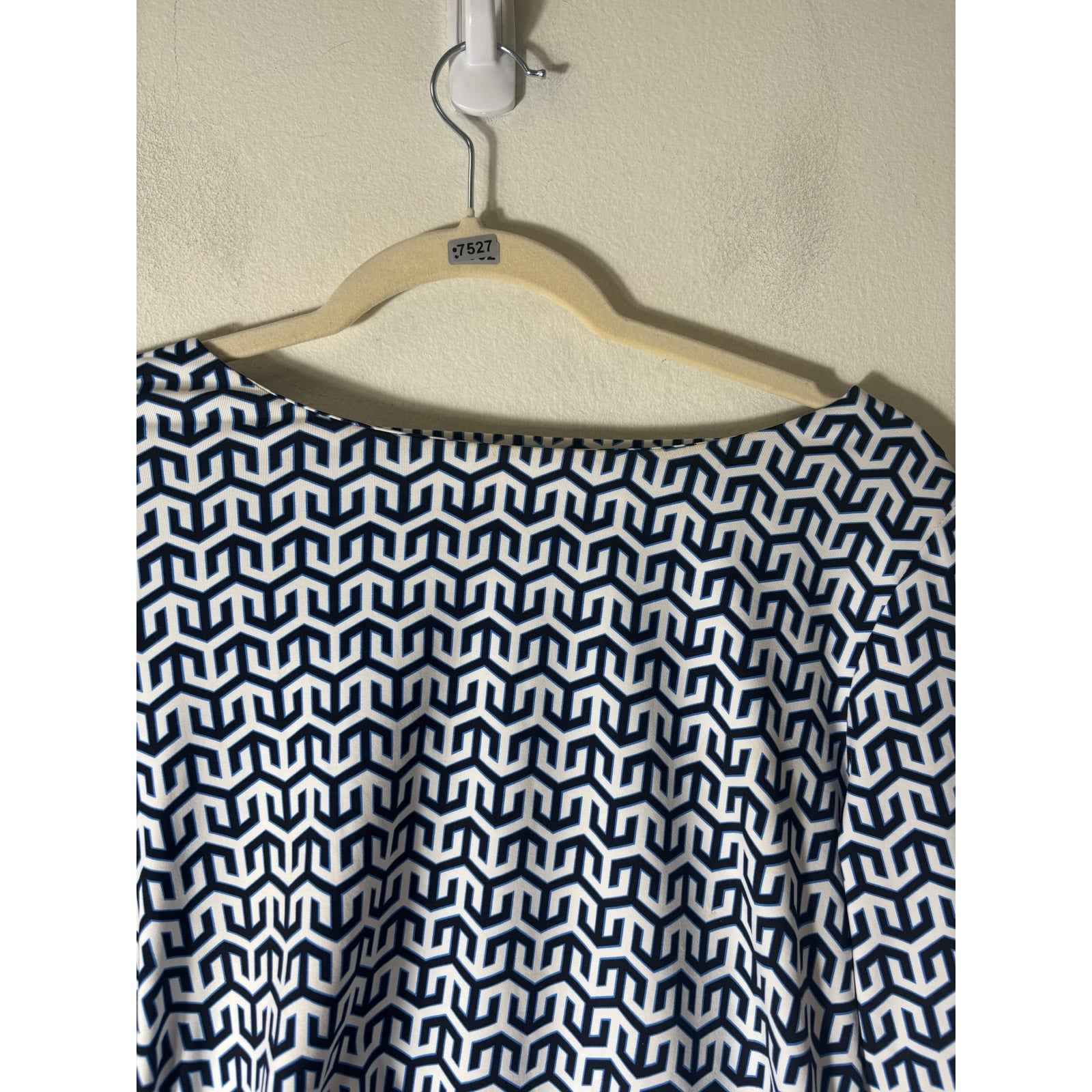 J. McLaughlin Black White Print 3/4 Sleeve Ruched Midi Dress Sz M