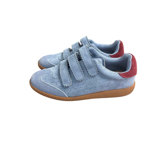 Steve Madden Baby Blue and Burgandy Heel Suede Velcro Suede Tennis Shoes Sz 8
