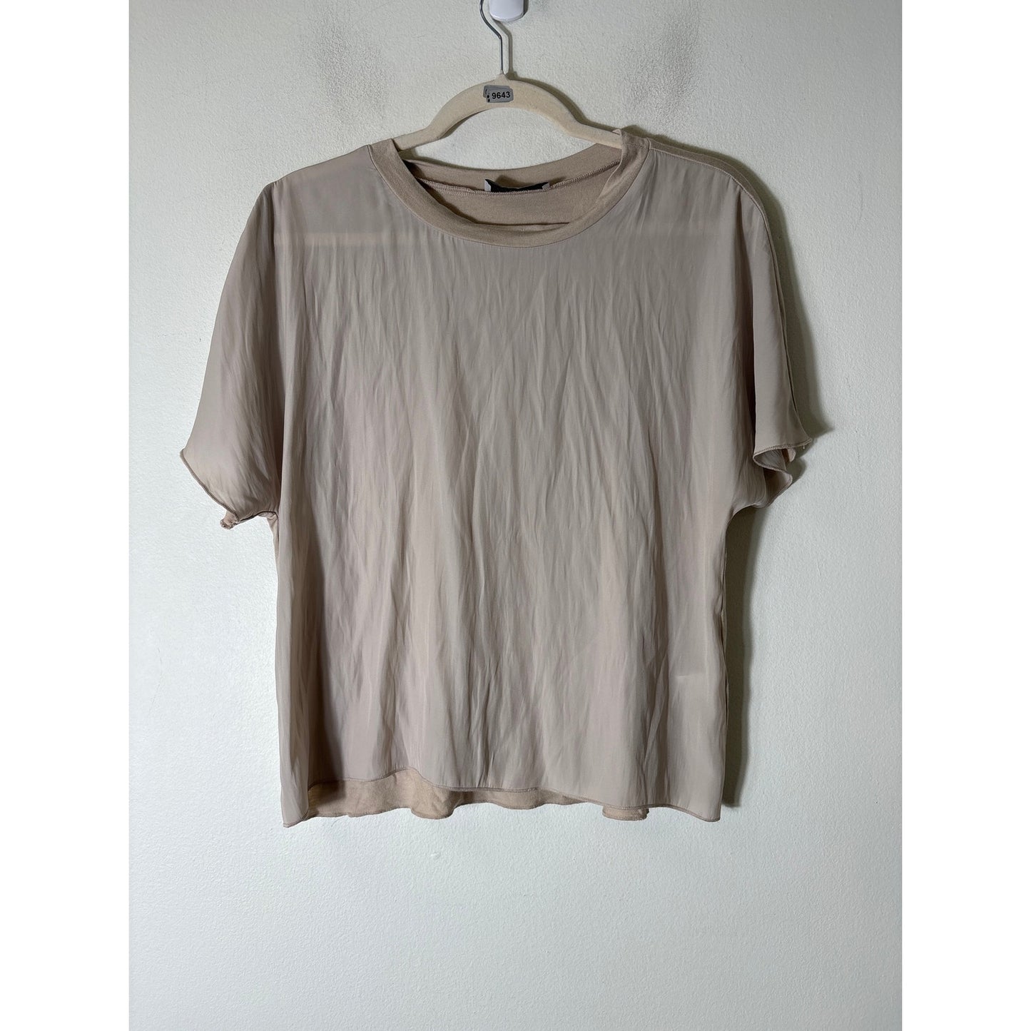 Lola & Sophie Taupe Cap Sleeve Mixed Media Crew Neck Shirt Sz XS