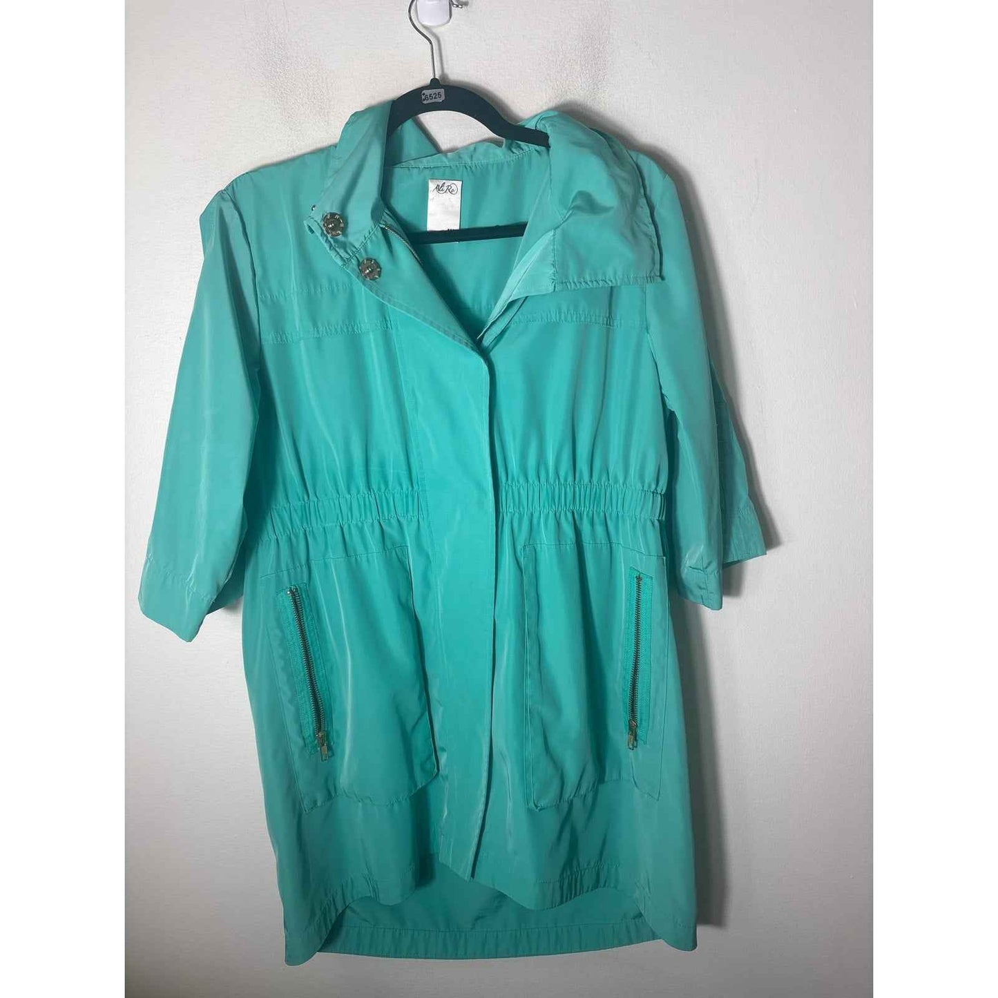 Ali Ro Mint Green Anorak Rain Jacket 3/4 Sleeve Cinched Waist Sz 6