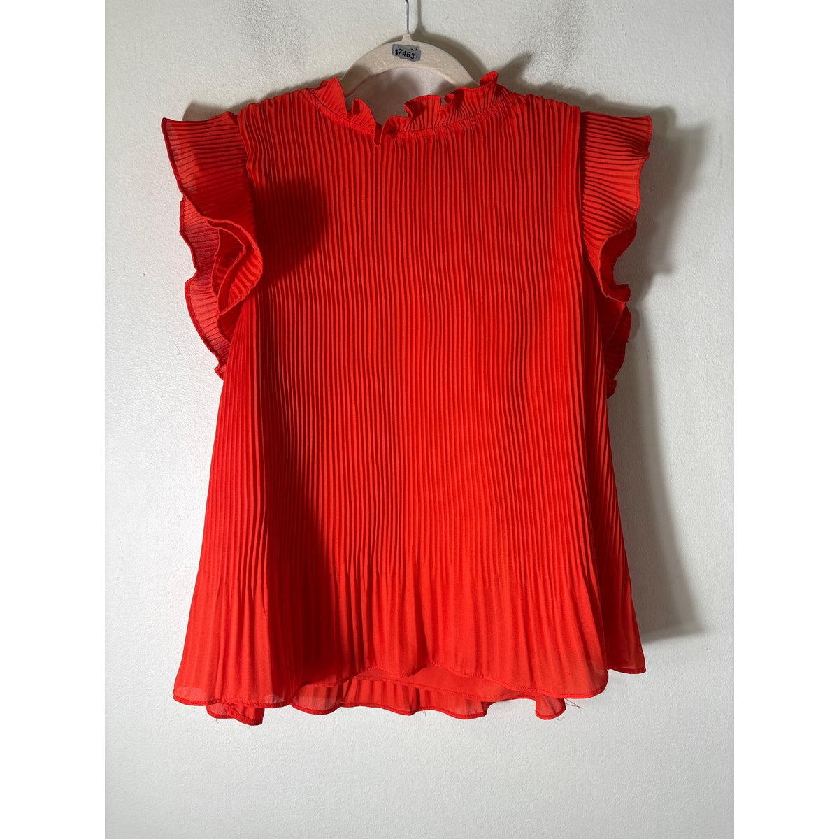 TCEC Orange Mini Pleat Flutter Sleeve Top Sz L