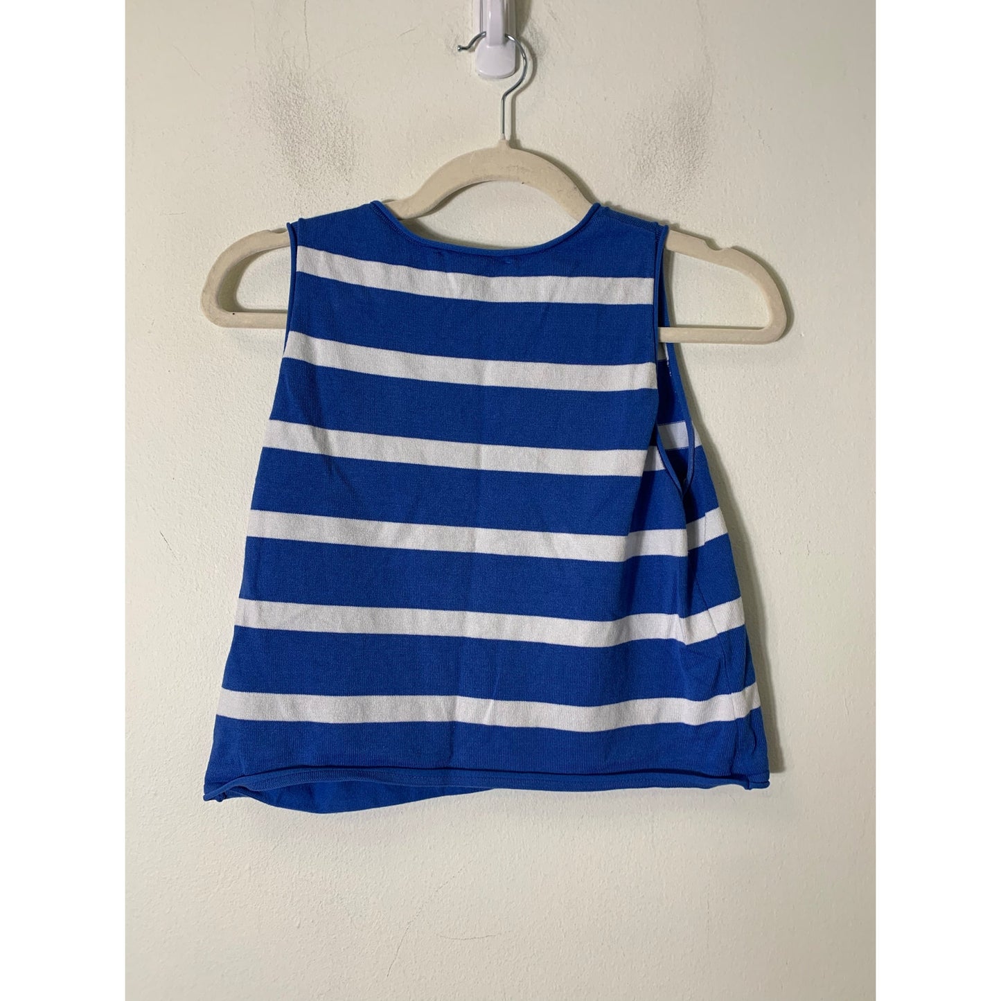 Hausen Blue White Striped Fitted Sleeveless Top Sz S