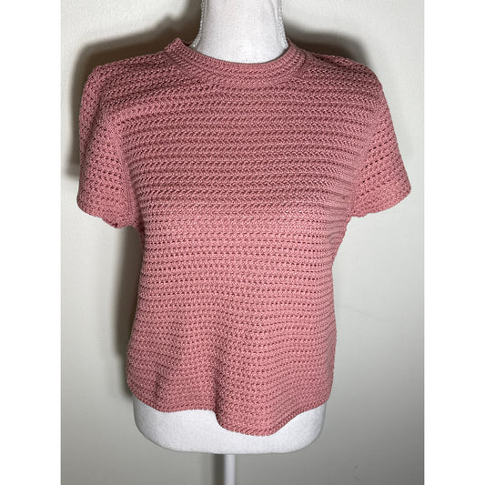 NWT Vince Pink Short Sleeve Knit Sweater Top Sz M