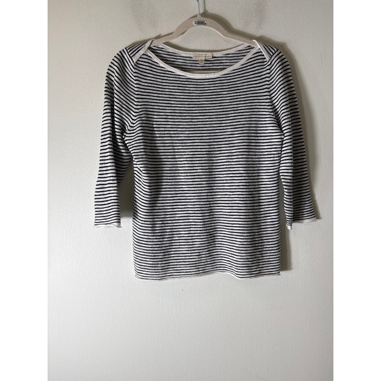 Eileen Fisher Black White Stripe Long Sleeve Knit Top Sz XS