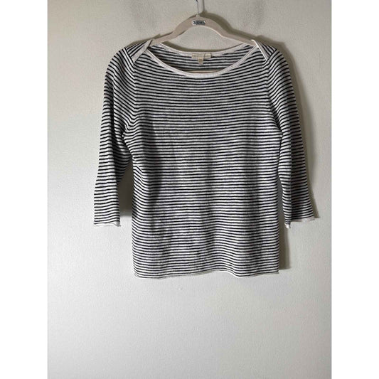 Eileen Fisher Black White Stripe Long Sleeve Knit Top Sz XS
