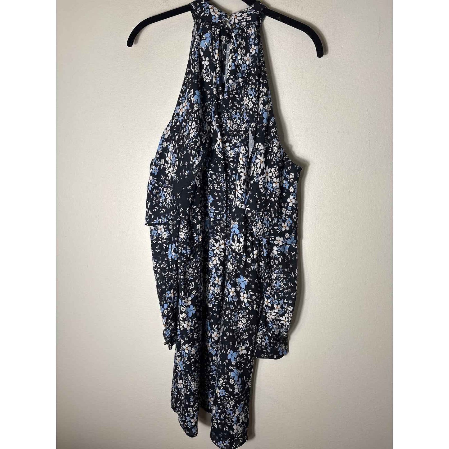 Parker Black Blue Floral Long Sleeve Cold Shoulder Mini Dress Sz S