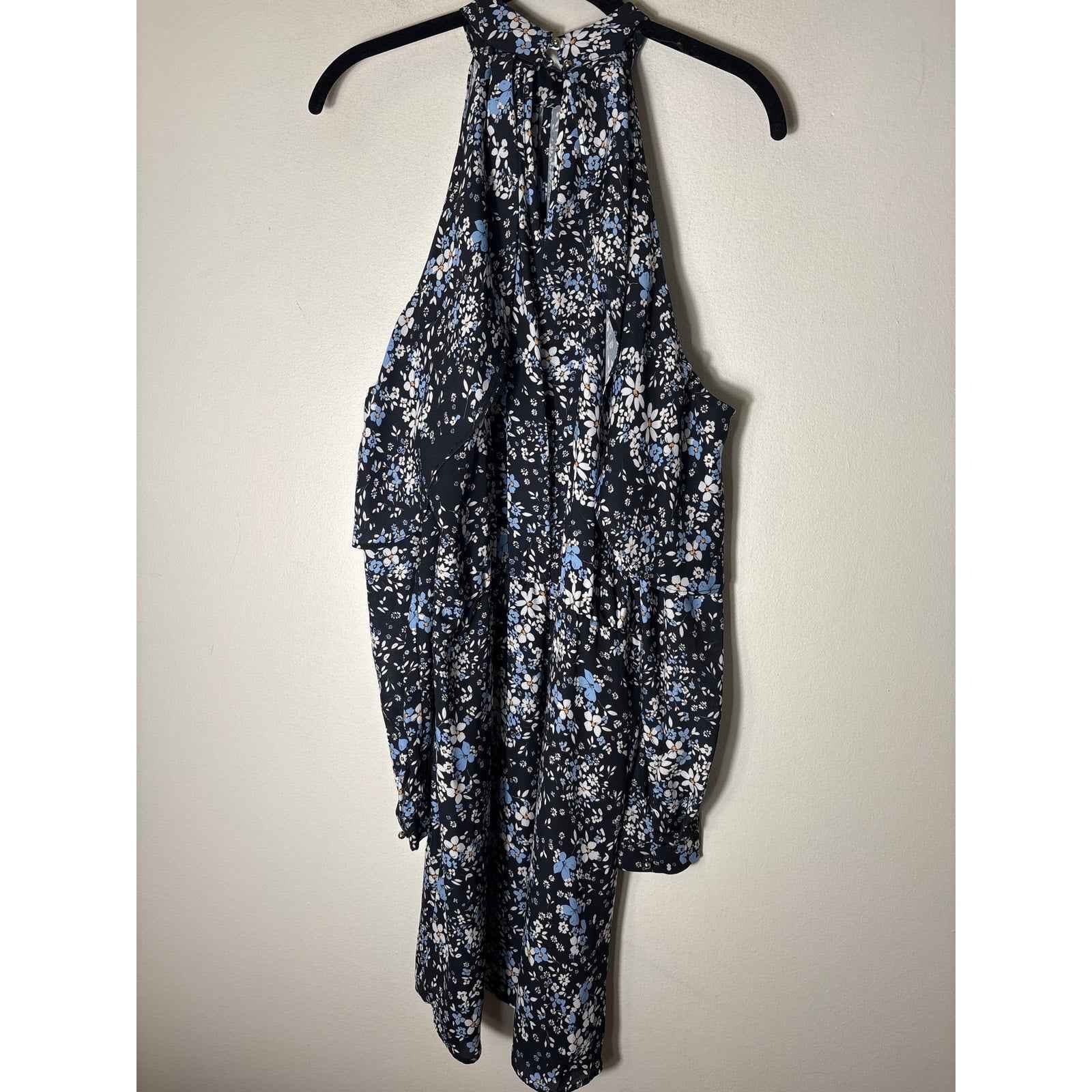 Parker Black Blue Floral Long Sleeve Cold Shoulder Mini Dress Sz S
