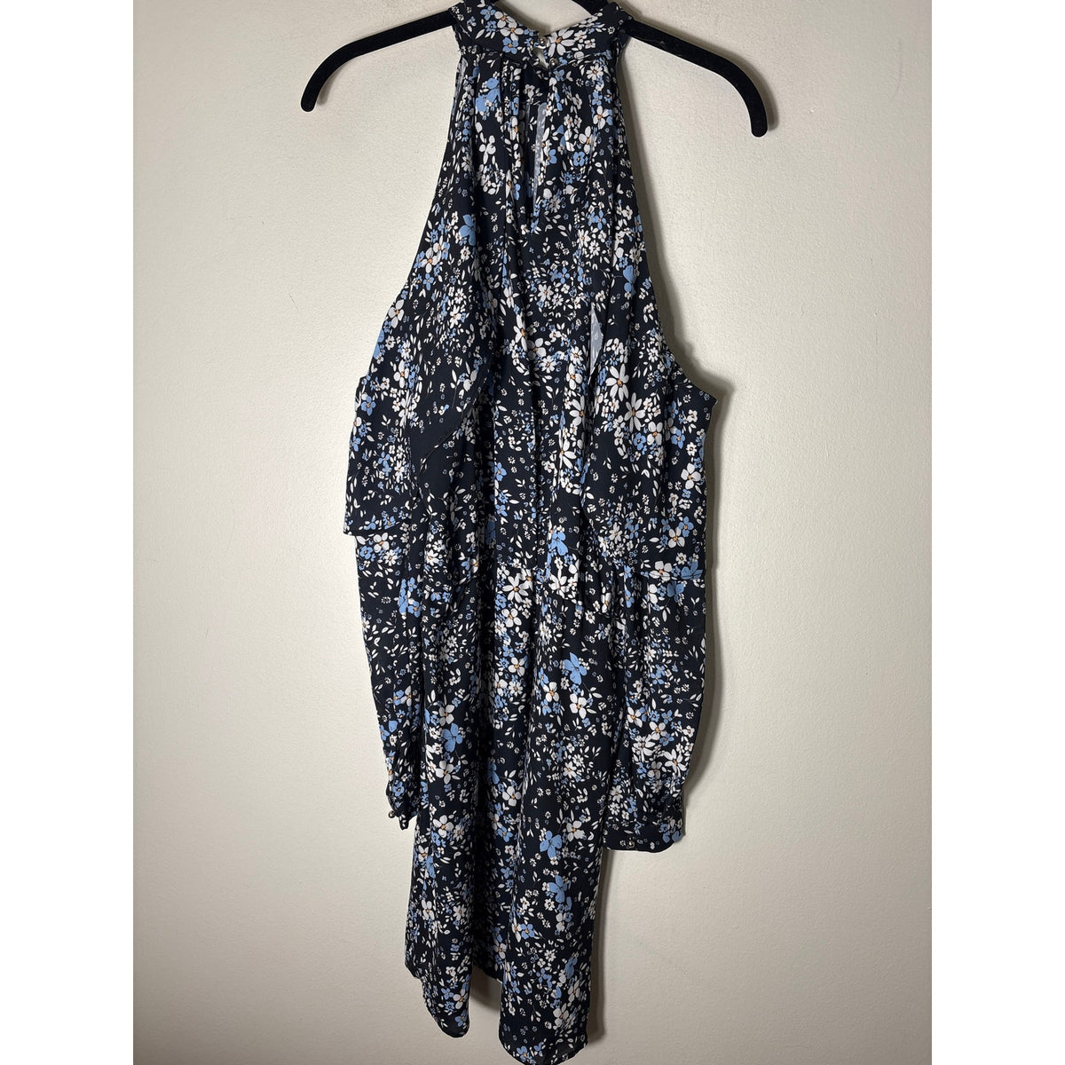Parker Black Blue Floral Long Sleeve Cold Shoulder Mini Dress Sz S