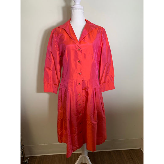 Marisa Baratelli Pink Long Sleeve Silk Cocktail Dress Sz 10