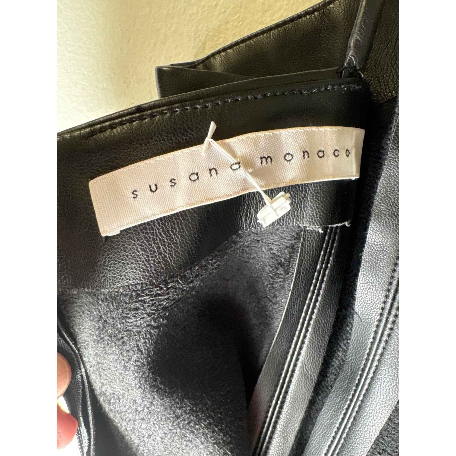 Susana Monaco Black Faux Leather Spaghetti Strap Mini Dress Sz S