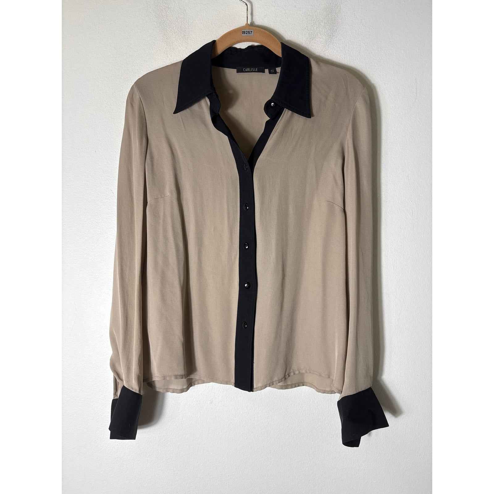 Carlisle Taupe&Black Silk Long Sleeve Blouse Sz 2