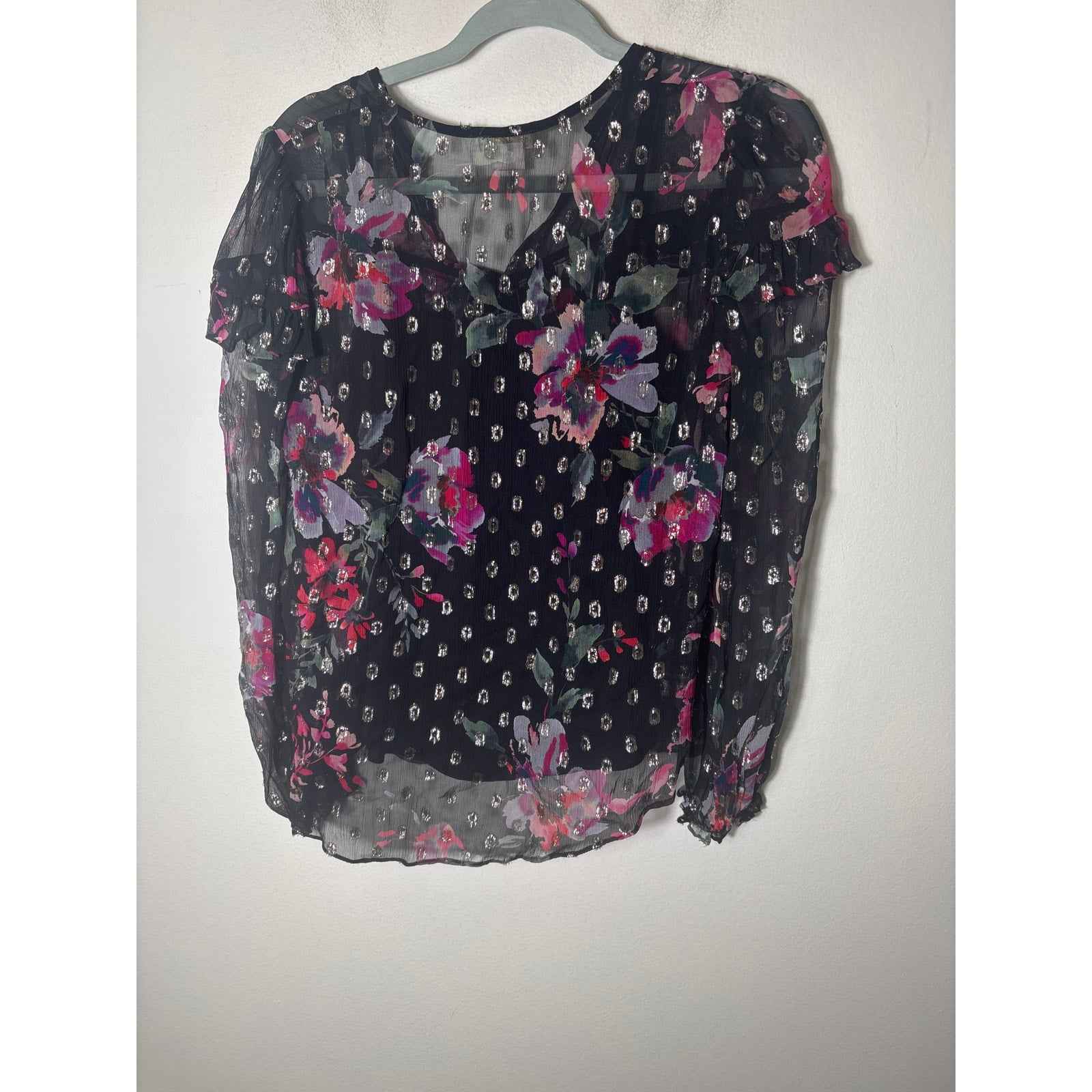 Shoshanna Black Silver Multicolor Special Occasion Long Sleeve Blouse Sz S