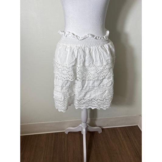 Sea White Eyelet Tiered Mini Skirt Sz M