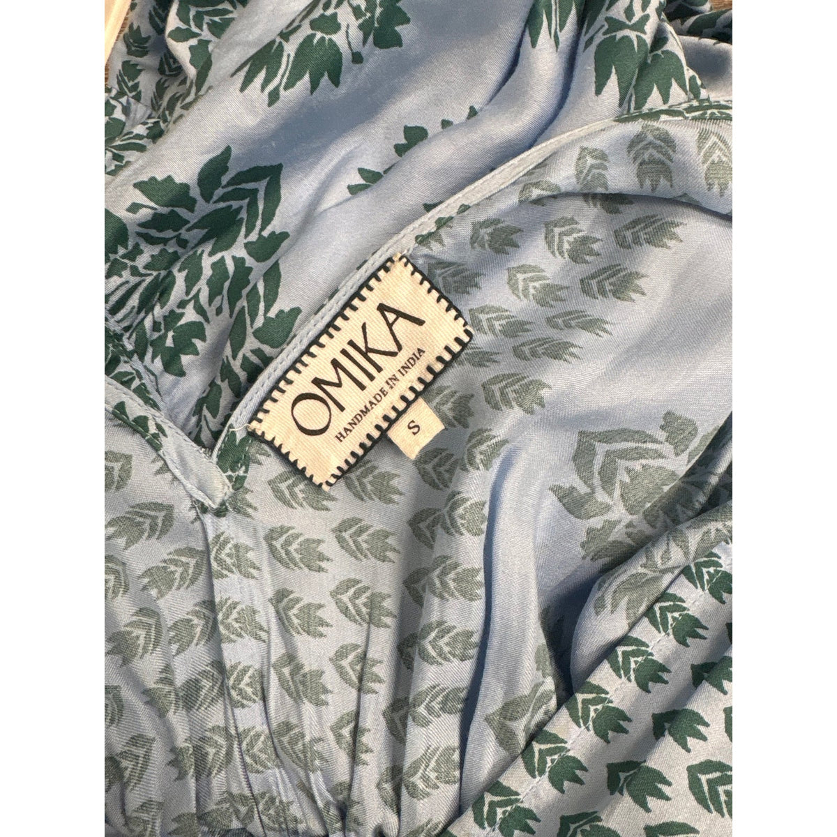 Omika Blue With Green Floral Maxi Dress Sz S