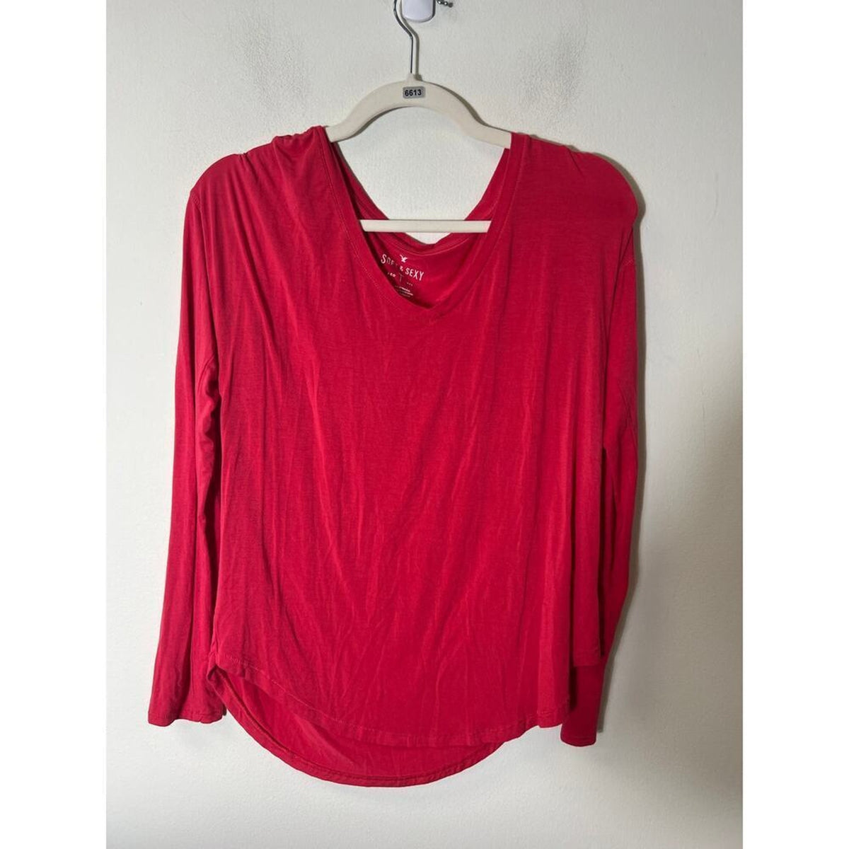 American Eagle Soft & Sexy Tee Long Sleeve V Neck Orange Pink - S