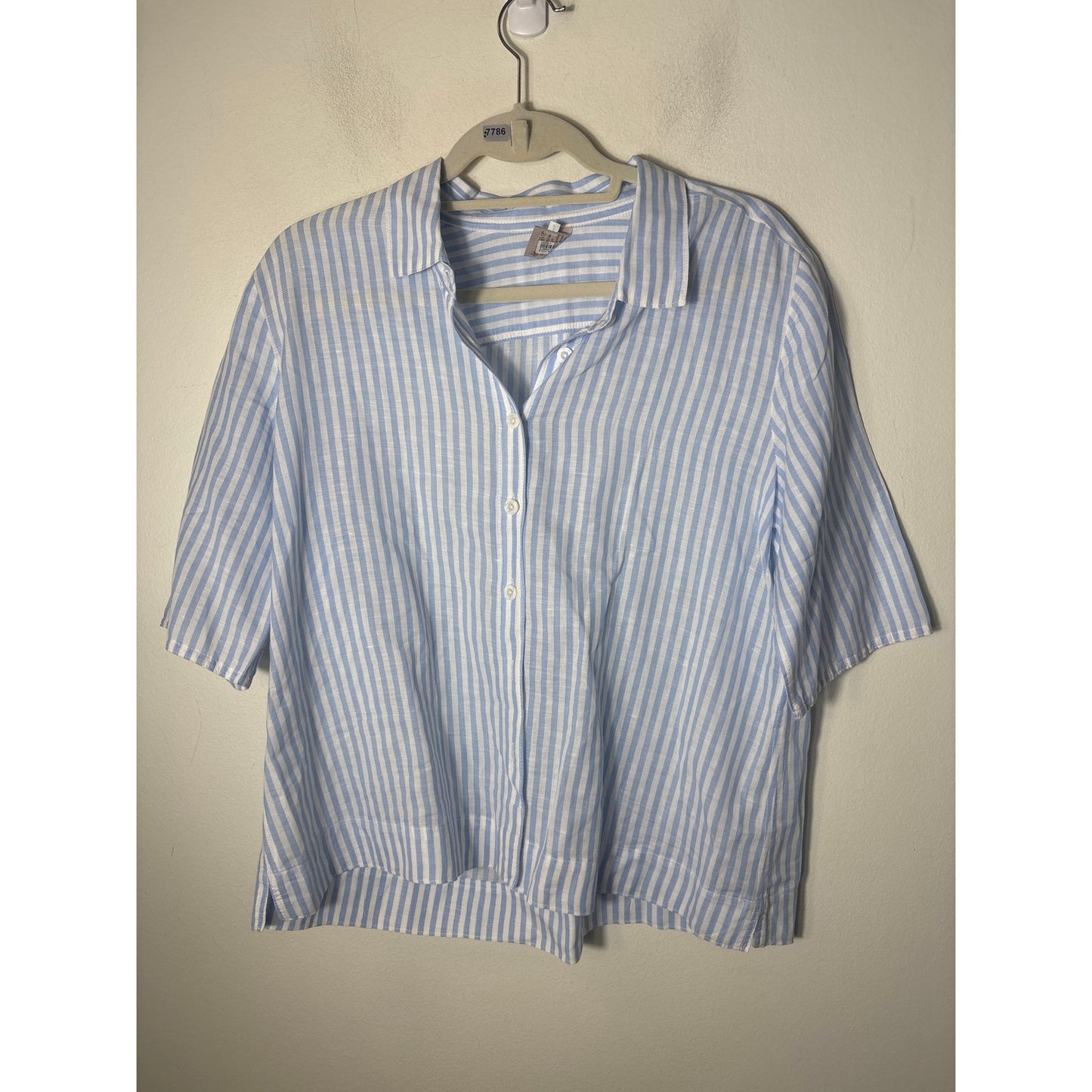 Sugar Made In France Blue and White Stripe Short Sleeve Blouse Sz 4
