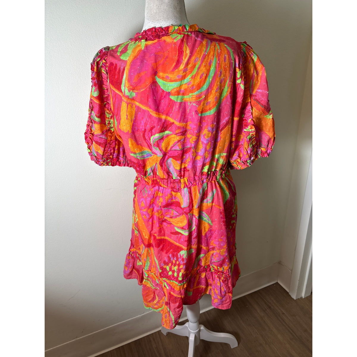 Farm Rio Dark Pink Abstract Short Sleeve Knee Length dress Sz M